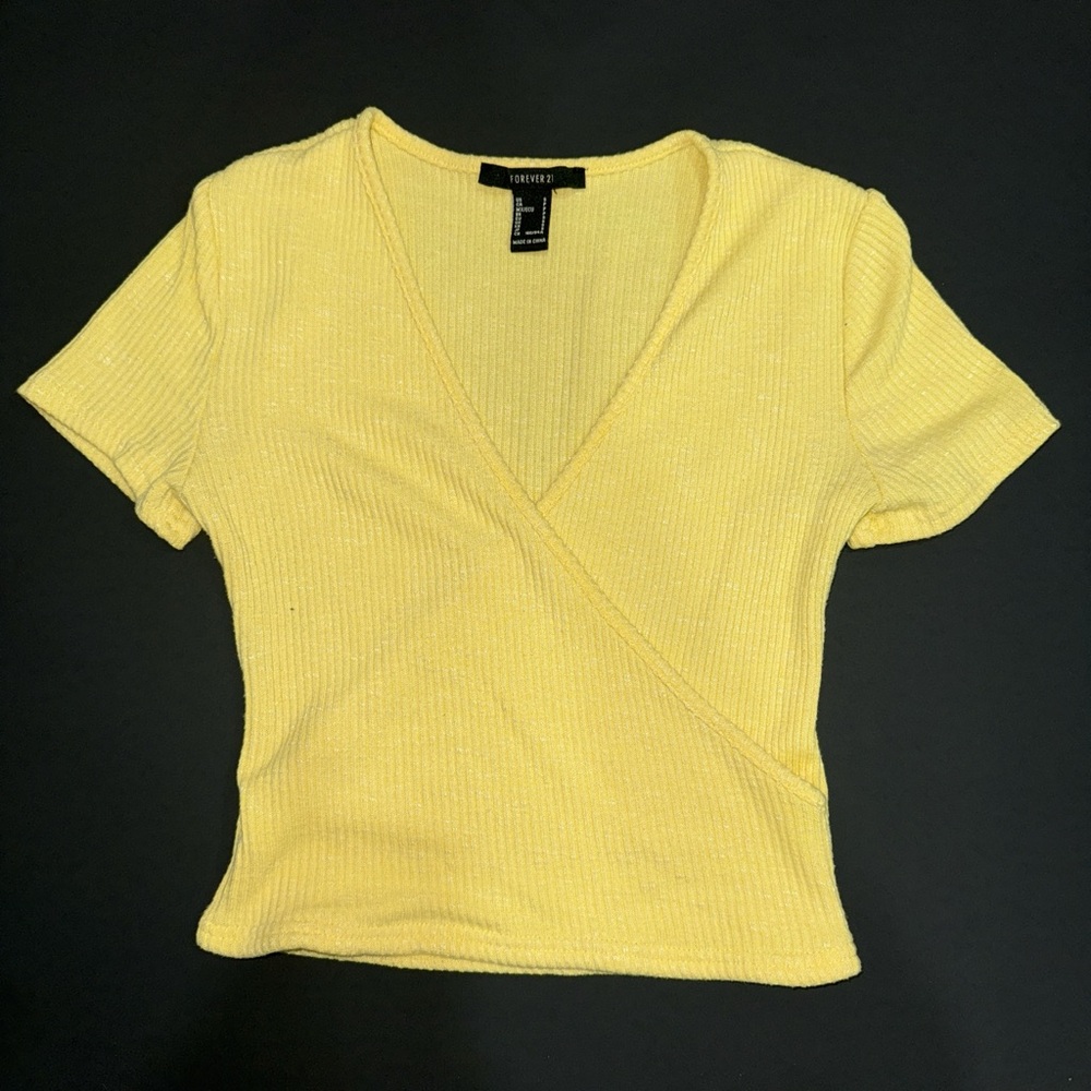 Forever 21 Sunny Yellow Ribbed Wrap Blouse